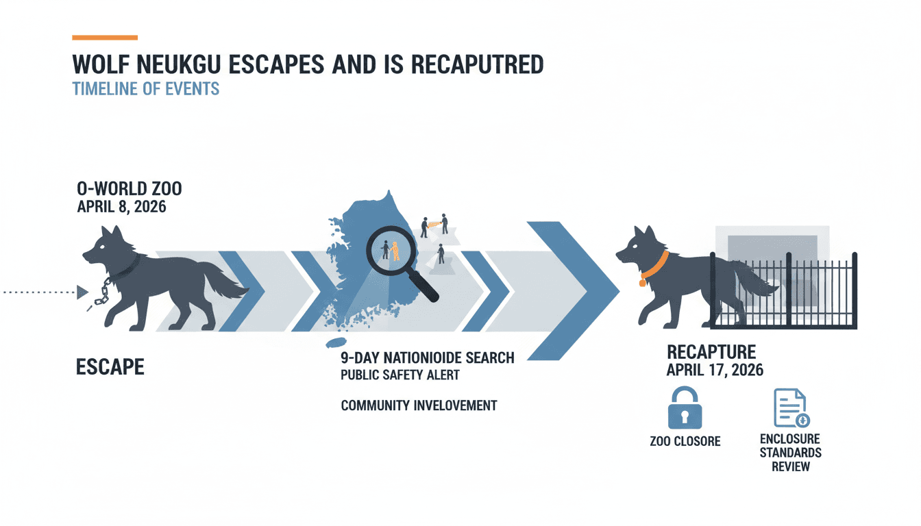 Wolf Neukgu Escapes and is Recaptured at O-World Zoo in South Korea