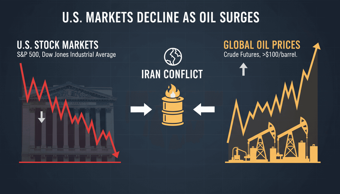 U.S. stock markets decline as oil prices surpass $100 amid Iran conflict uncertainty