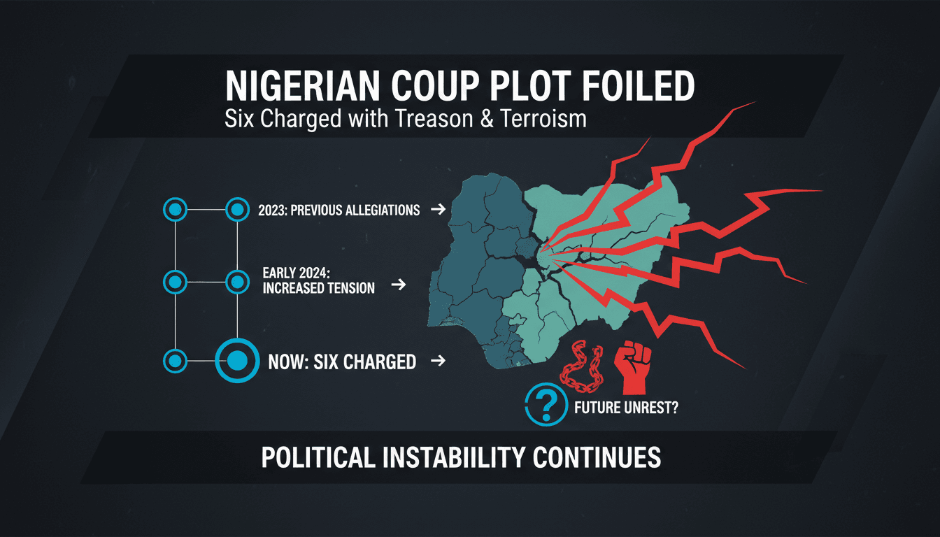 Nigerian authorities charge six individuals with treason and terrorism over coup plot against President Tinubu