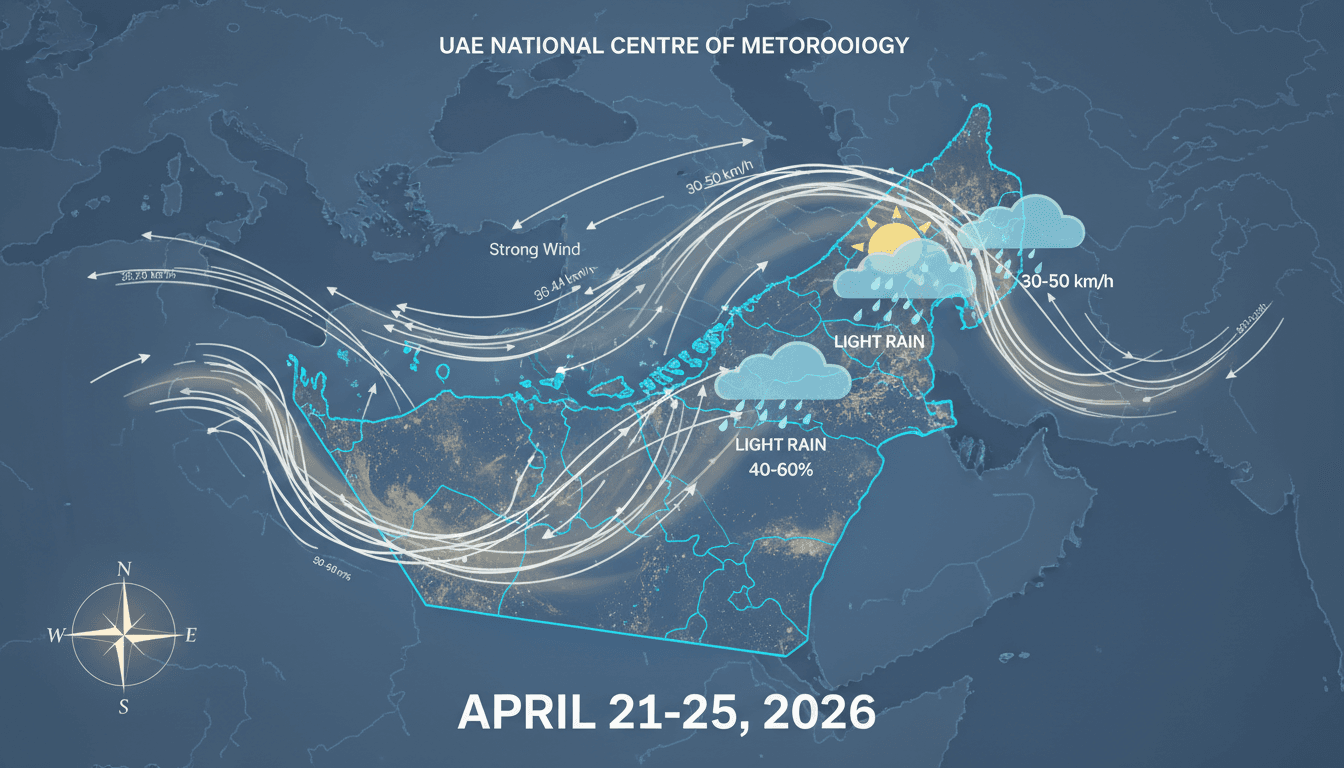 UAE National Centre of Meteorology Forecasts Light Rain and Dust from April 21 to 25, 2026